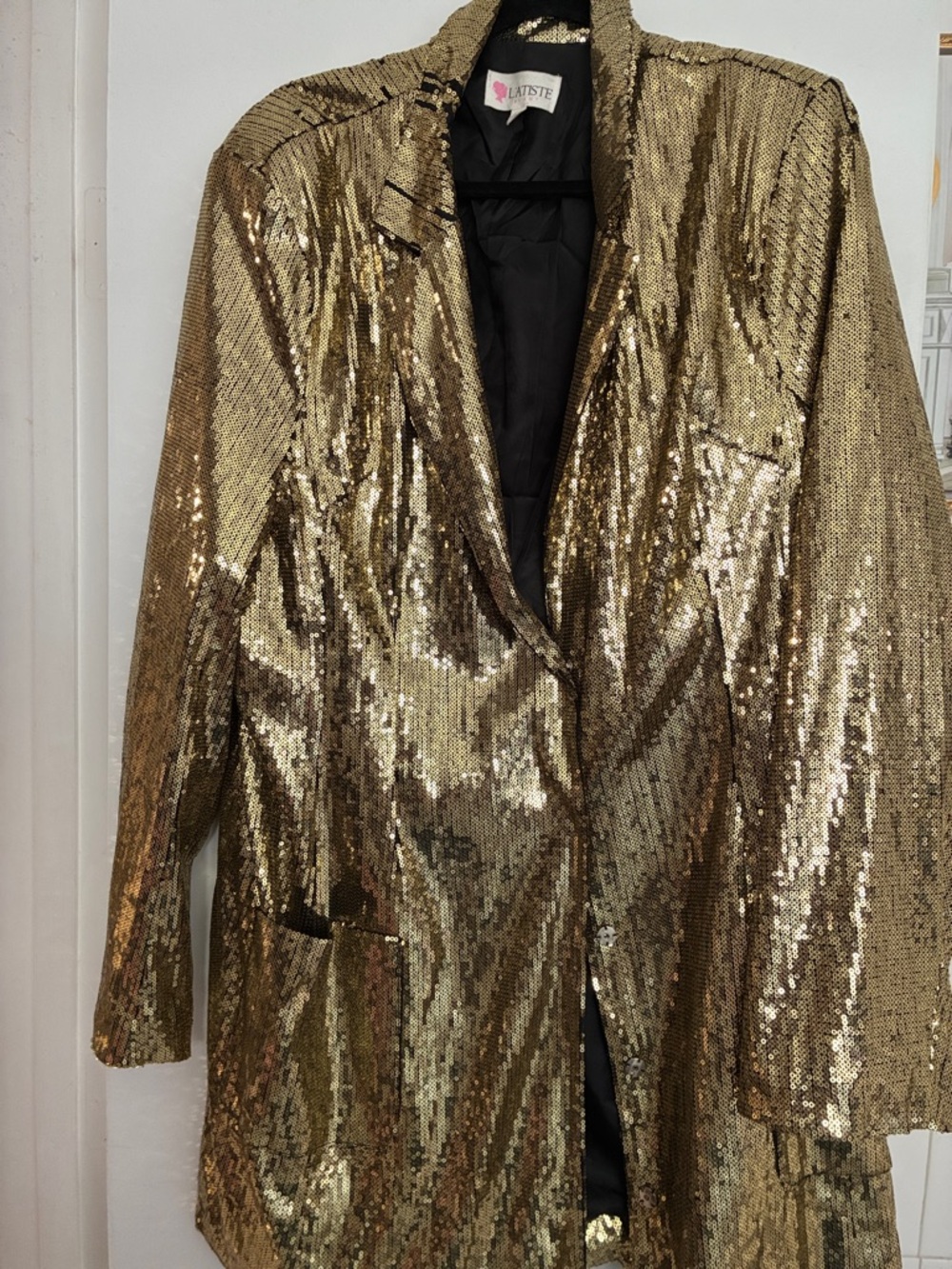 L'ATISTE Metallic Gold Sequin Blazer Jacket